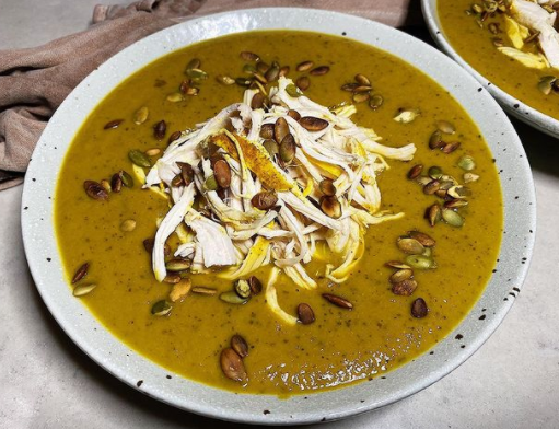 Spiced Pumpkin Soup with Shredded Chicken