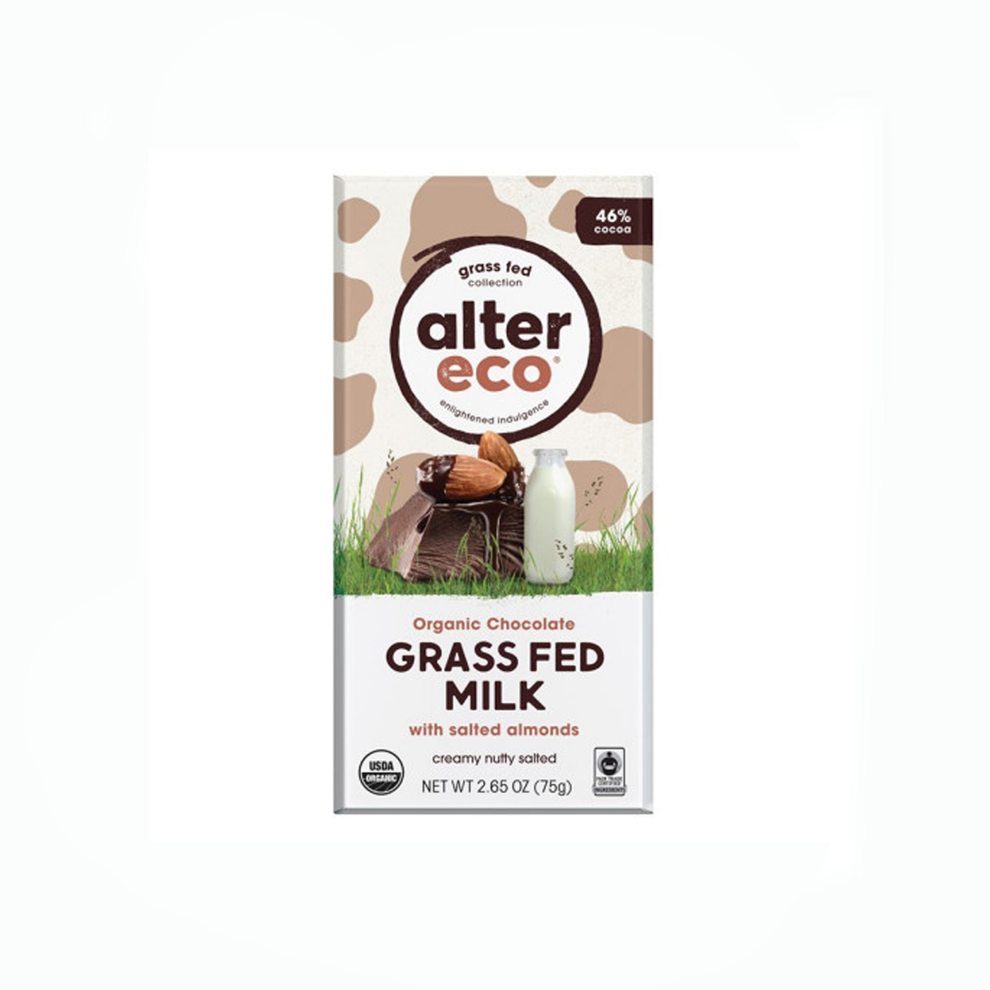Alter Eco Grass Fed Milk Chocolate with Salted Almonds 75g