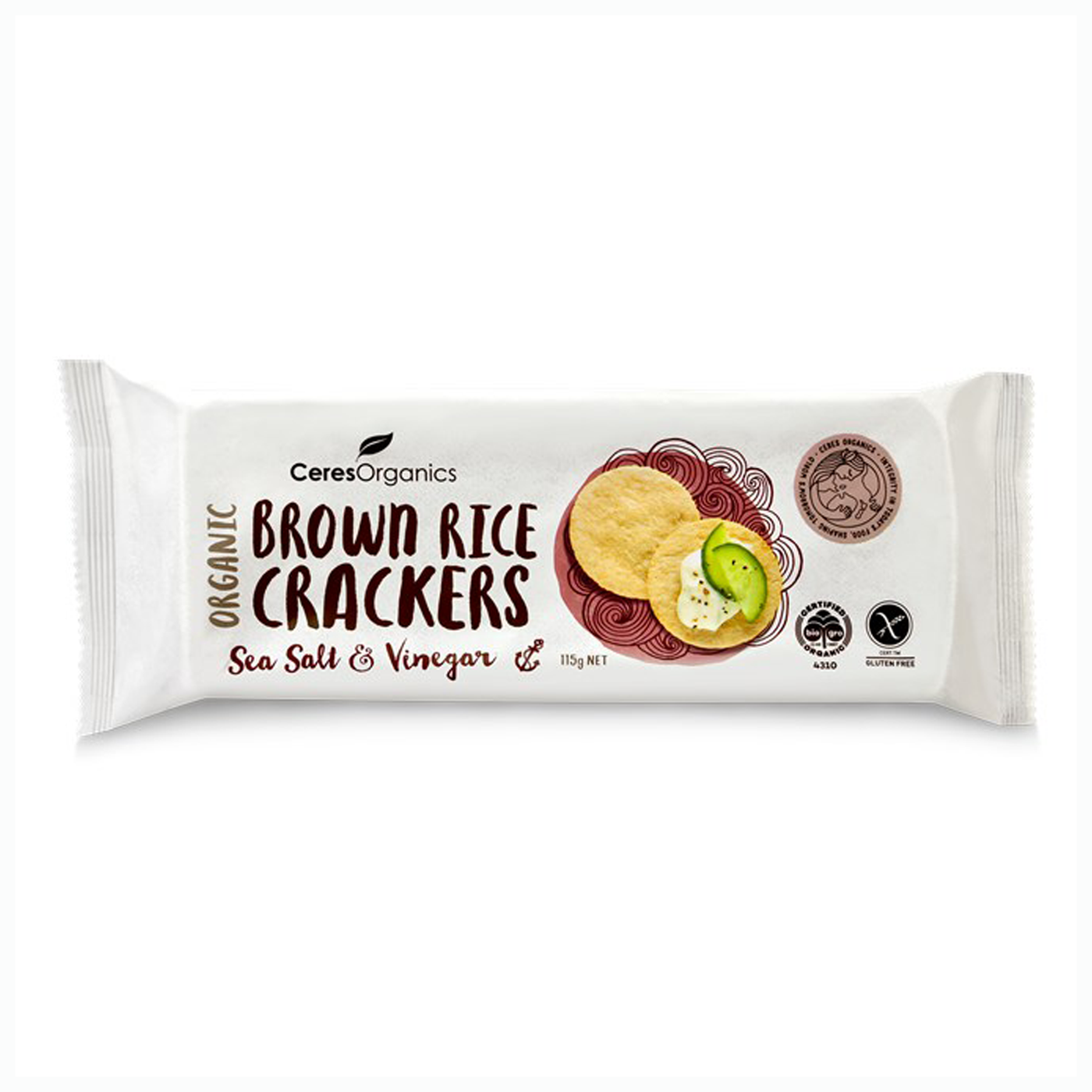 Organic Brown Rice Crackers, Sea Salt & Vinegar - 115G